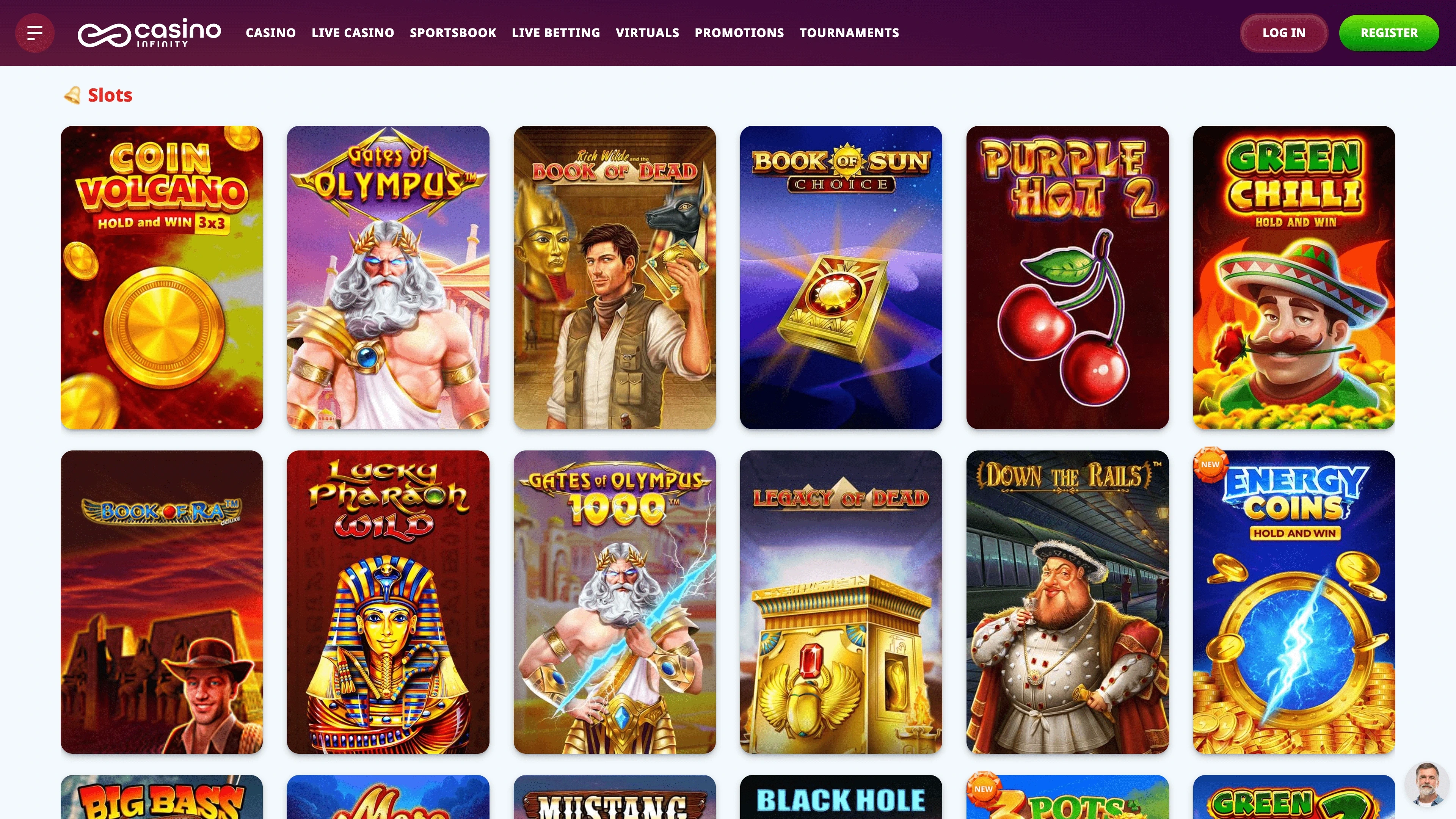 Casino Infinity Games Selection